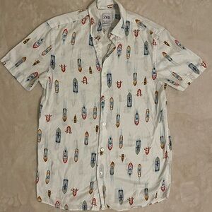 Zara Men's White Shirt with Boat Print